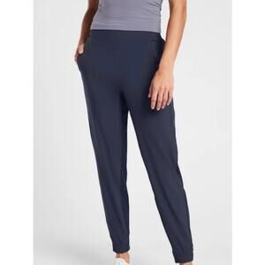 Athleta Brooklyn Mid-Rise Jogger Athletic Pull On Pants Navy Blue Zip Pocket 10